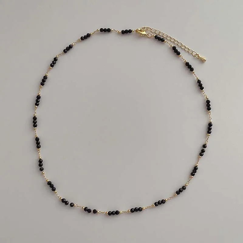 Vintage Black Crystal Glass Bead Chain Choker Necklace