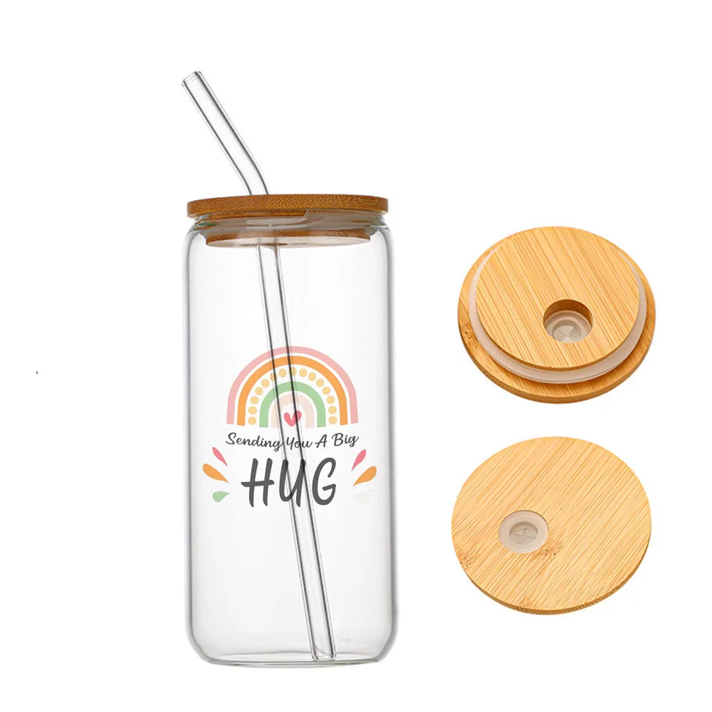 

Sending You A Big Hug Glass For Heat Resistant High Drinking Cup With Straws Lids 16 oz