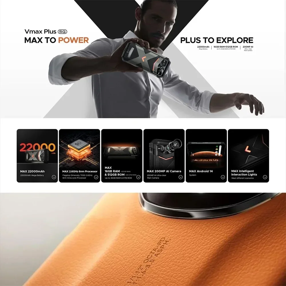 DOOGEE V Max Plus 5G هاتف ذكي متين أندرويد 14 ثماني النواة 6.58 بوصة 36 جيجابايت + 512 جيجابايت هاتف محمول 200 ميجابكسل 22000 مللي أمبير 33 وات شحن سريع NFC #2