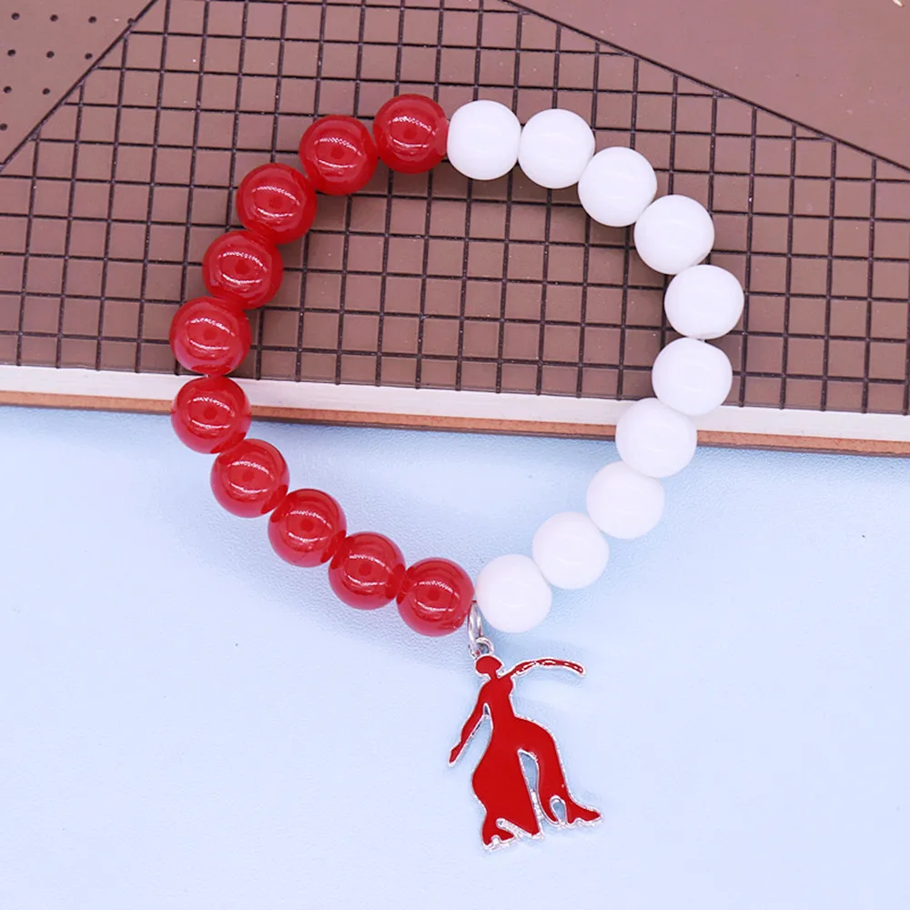 Handmade Elastic 10MM Glass Beads Red Lady Fortitude Pendant Soror Greek Delta Organization Bracelets For Gifts