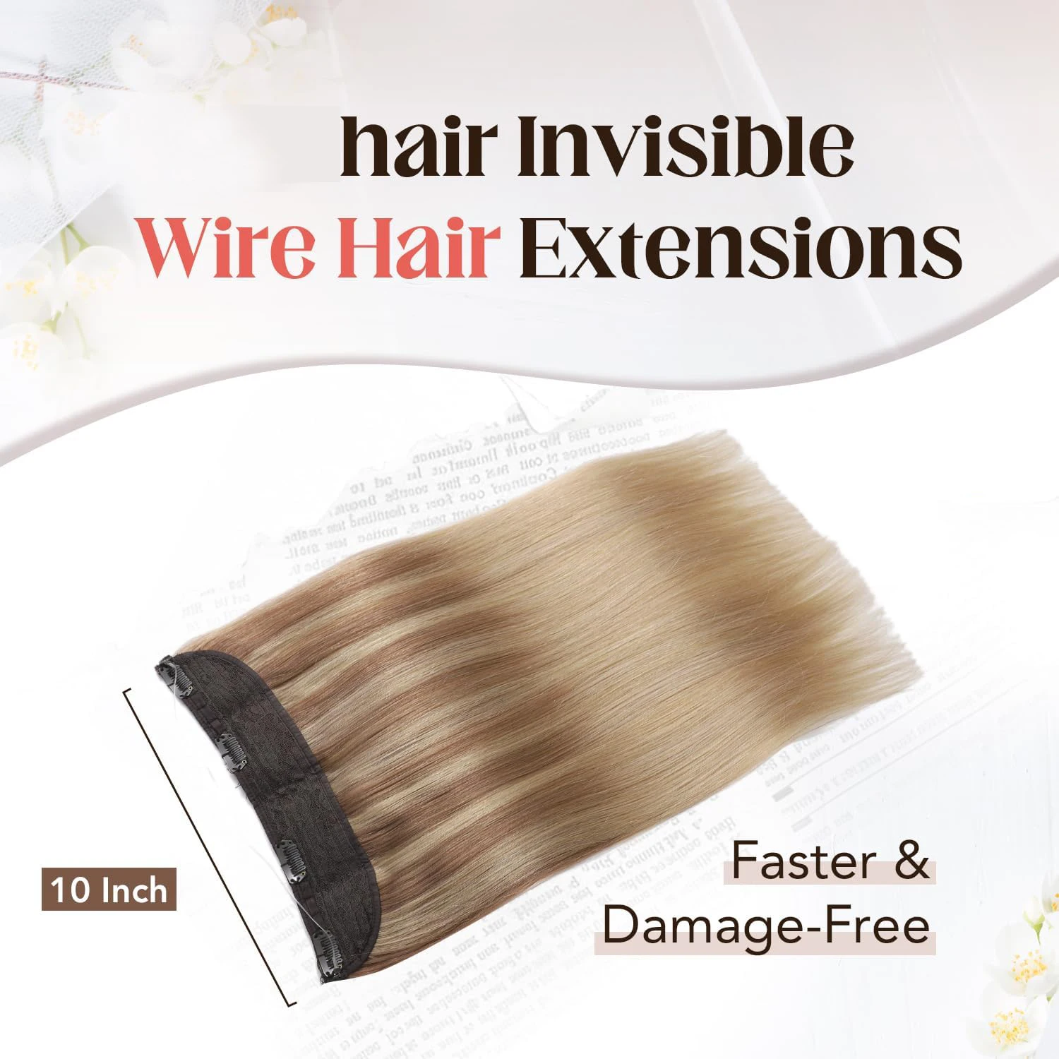 Extensões de Cabelo Humano com Fio 14-22 polegadas Balayage Castanho Dourado a Loiro Claro Extensões de Cabelo Halo Invisíveis