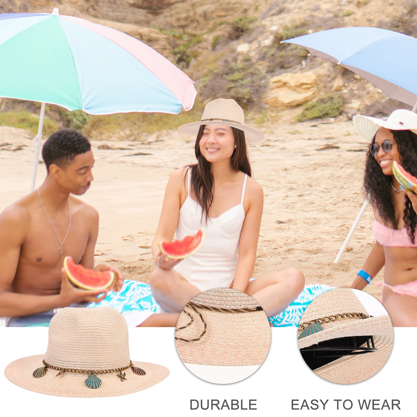 

Woven Straw Sun Hat for Women Beautiful Fashionable Beach Travel Outdoor Summer Bucket Hat Sun Shade Head Cover