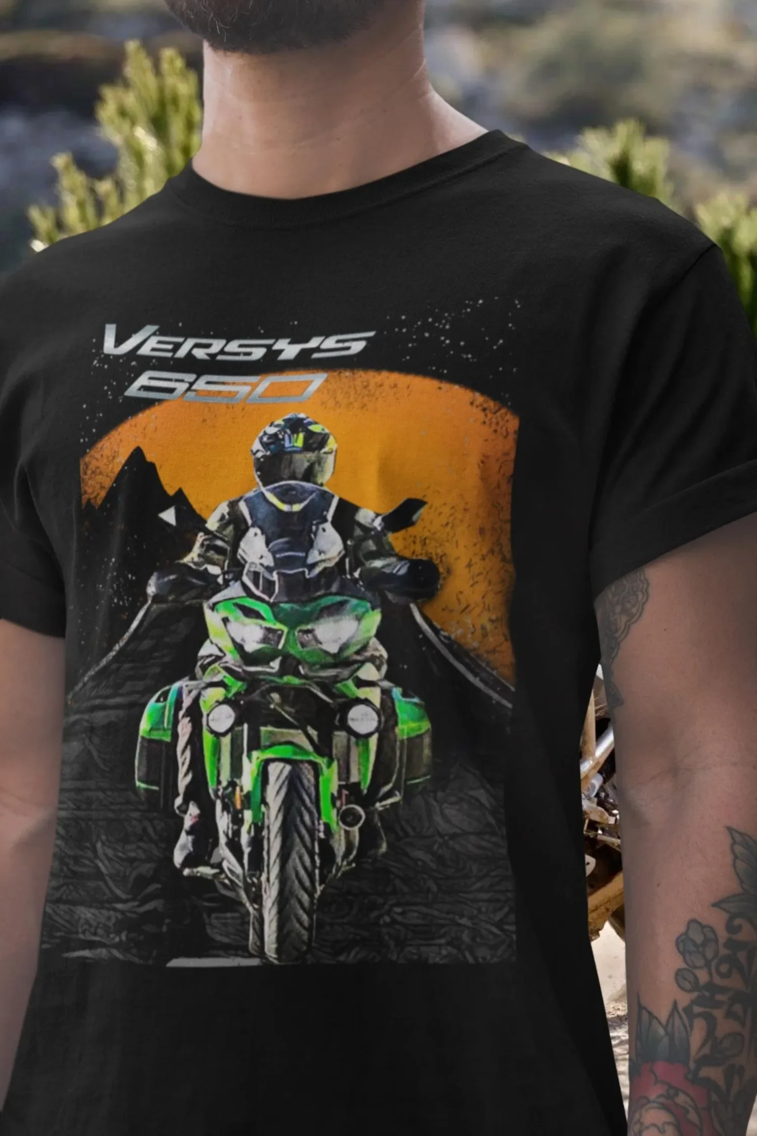 

522@EY K-moto.awasaki Versys 650 T Shirt The Sunset Chaser Motorcycle Tee Golden Hour Rider Graphic Top For K-moto.awasaki Fans