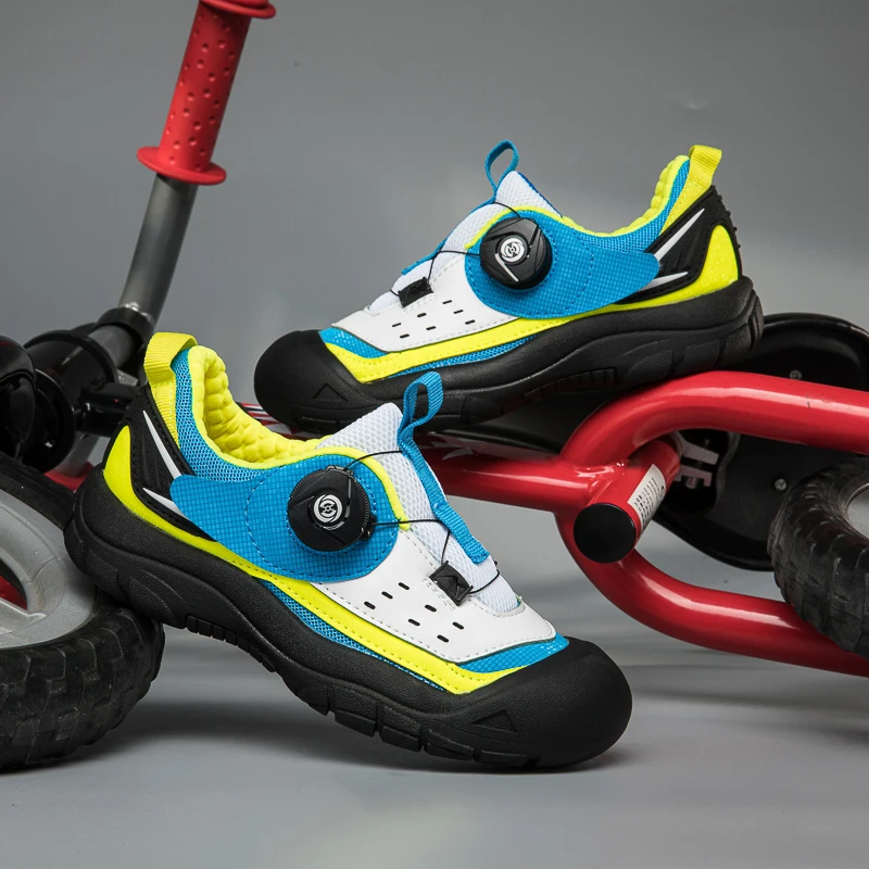 Zapatos de bicicleta profesionales para niños, calzado deportivo para bicicleta de montaña y carretera, antideslizante, con suelas de goma