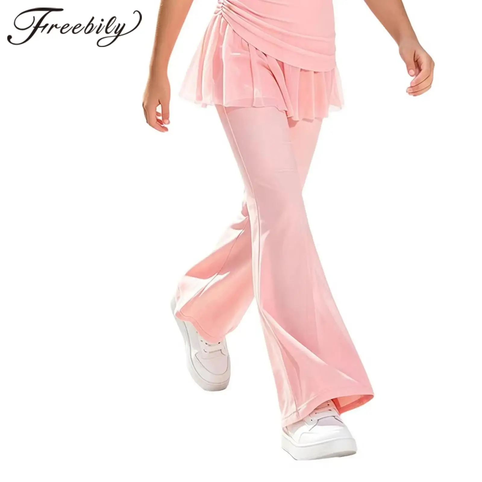 Kids Sport Bell Bottom Yoga Pants Girls Flares Child Lyrical Dance Flared Pantskirt Trousers for Exercise Workout Fitness Outfit