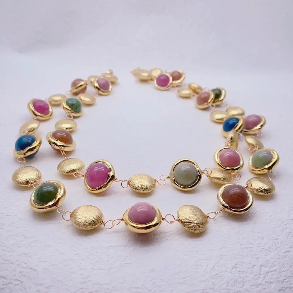 

Y·YING 2 Strands Multi Color Round Jade Gold Plated Brushed Necklace Jewelry Femme