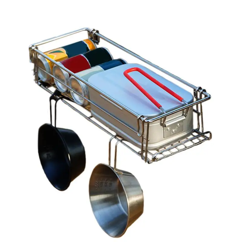 

Folding Picnic Basket Side Shelf For Picnic Table Stainless Steel Organizer Portable Rack For Backpacking Kitchen BBQ Beach