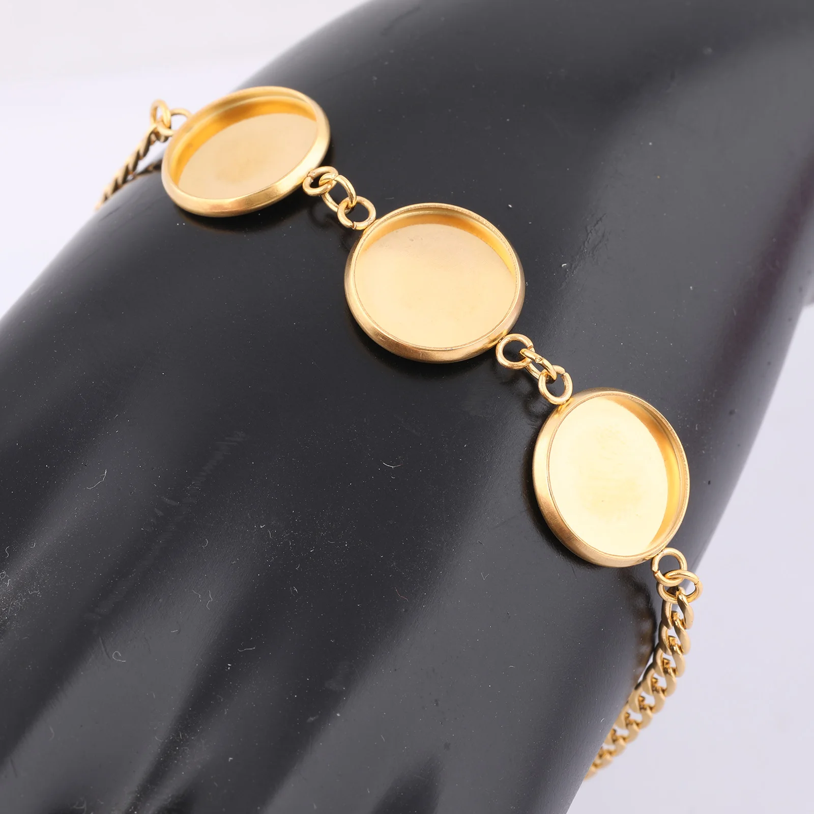 سوار سلسلة مطلي بالذهب قاعدة الفراغات ، الفولاذ المقاوم للصدأ ، إعدادات الحافة ، إكسسوارات صنع المجوهرات ديي ، تناسب 12 أو كابوشون ، 2