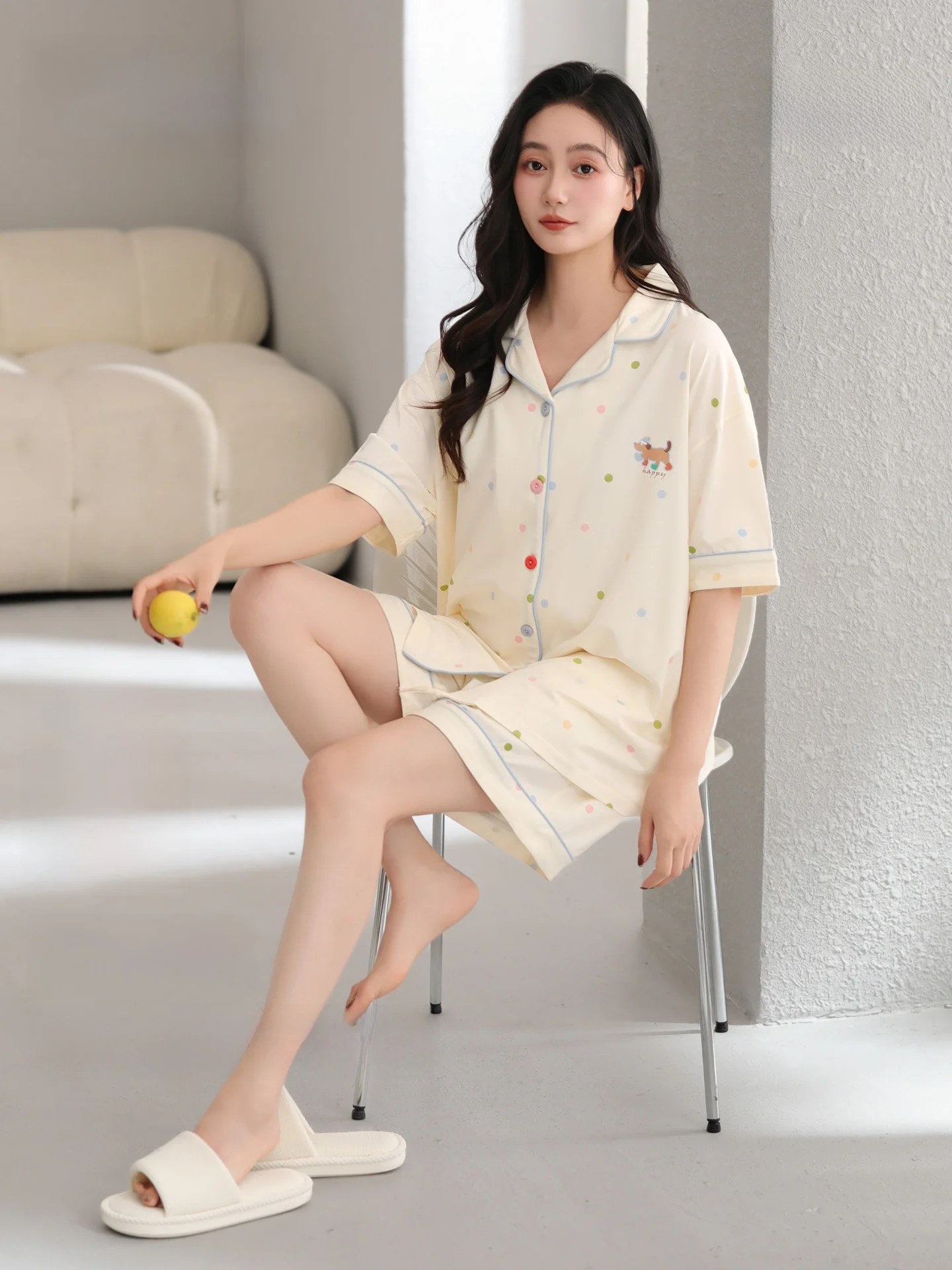 Ladies Pure Cotton Sleepwear Summer New Short Sleeve Shorts Set Home Clothes Can Be Worn outside Casual Style Print Pattern