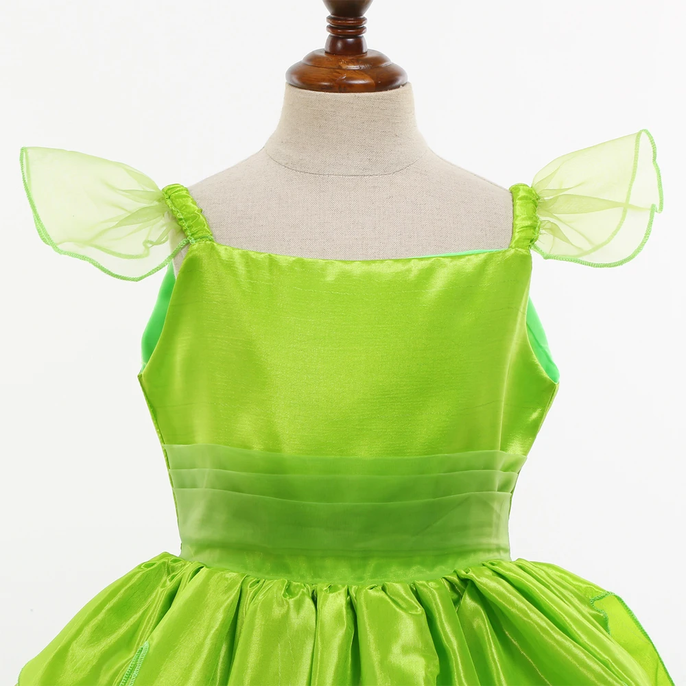 Fairy Tinker Bell Dress for Girls Princess Costume Kids Cosplay Green Flower Fairy Elf Wings TinkerBell Carnival Party Clothes