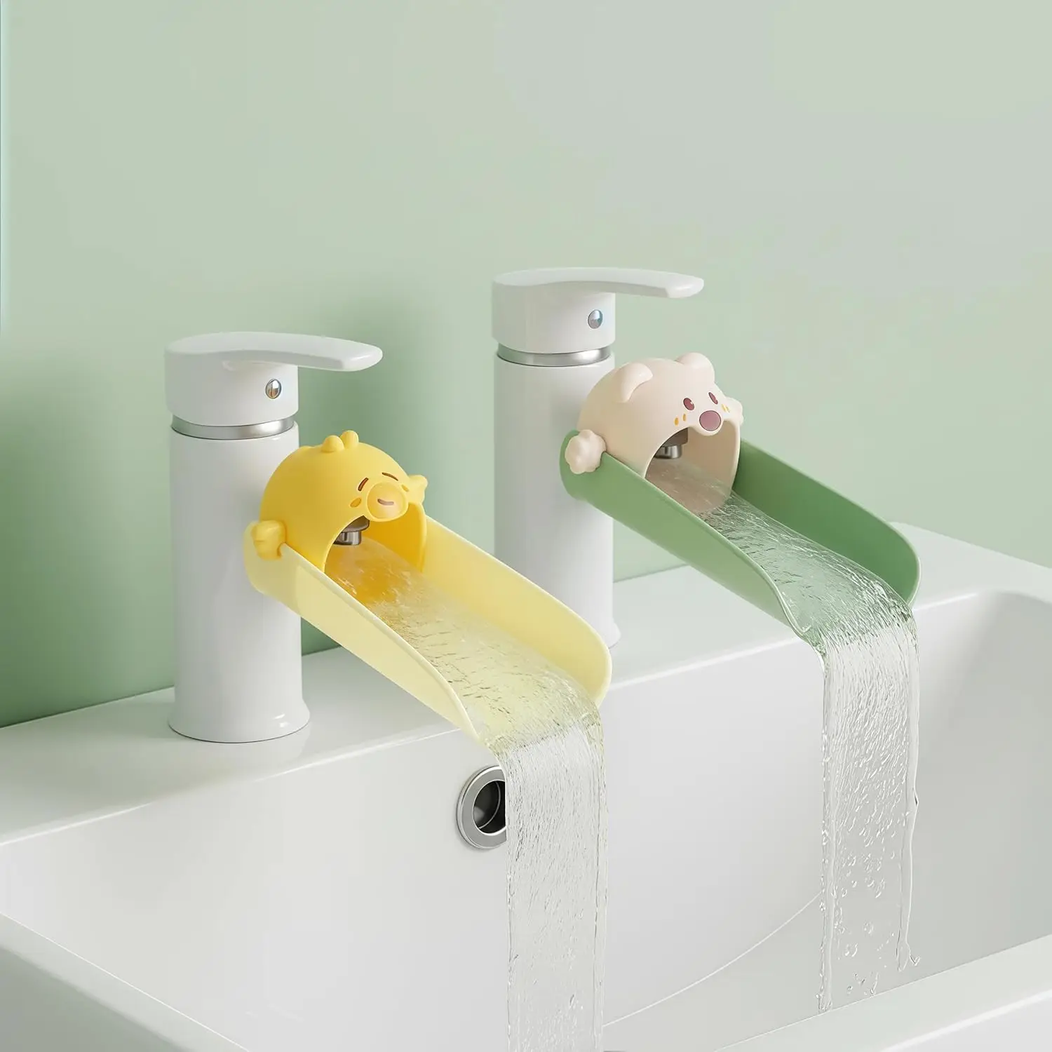 

Набор из 2 силиконовых удлинителей для смесителя, легко устанавливаемые насадки для раковины для мытья рук, подходят для стандартных и гусиных смесителей