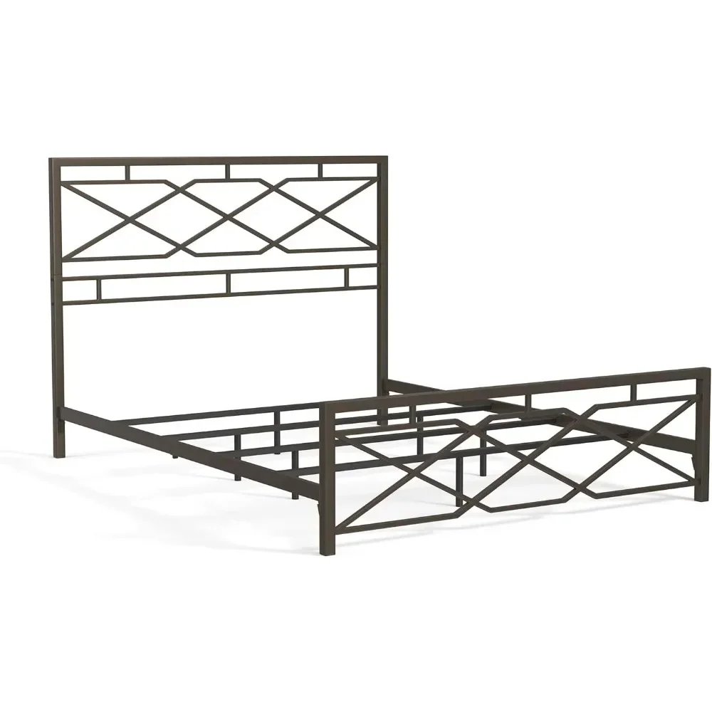 Bed Frame - Carbon Steel with Rustic Pewter Finish Folding Bed Frame - Easy Assembly with Headboard and Footboard