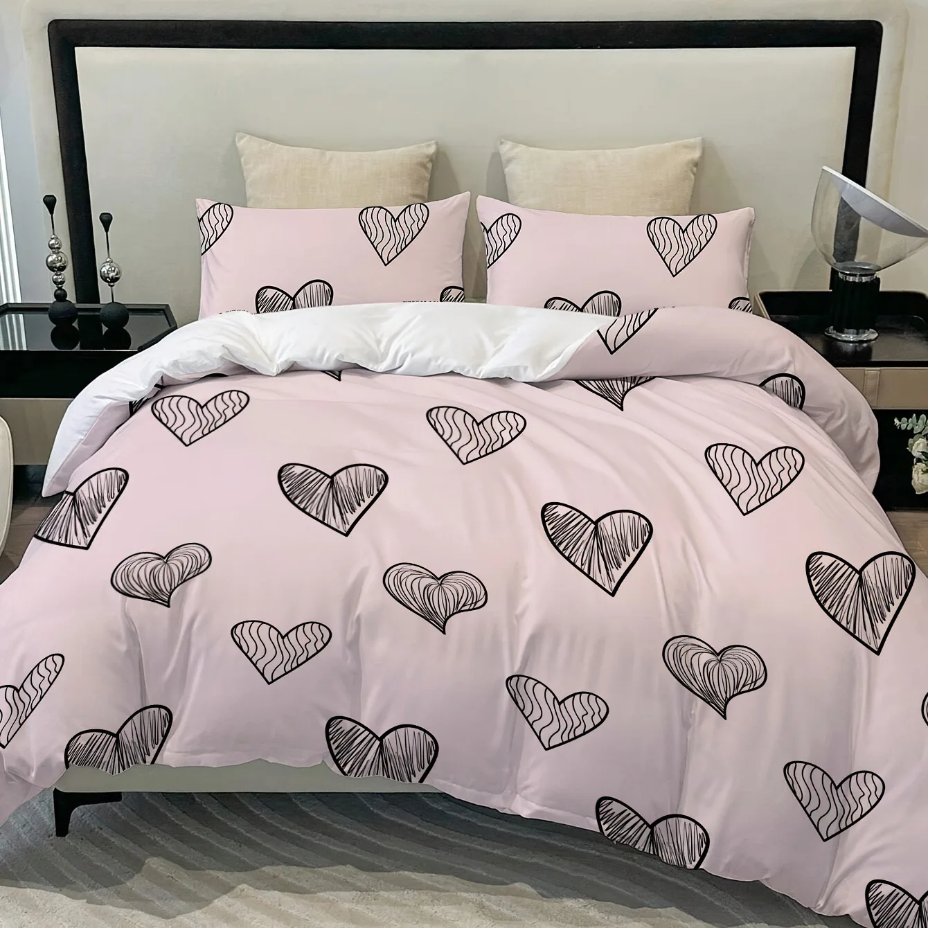 

Red Heart Duvet Cover Queen Love Heart Pattern White Comforter Covers Set Cute Print 3 Pieces Bedding Set With Zipper Closure
