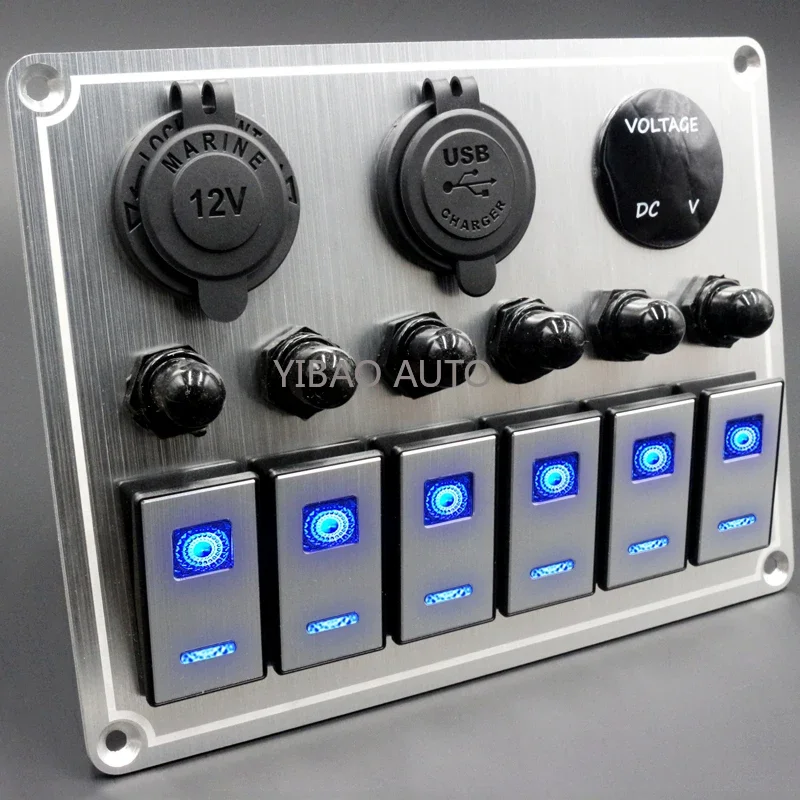 Metal 4/6 Gang with Car Boat Overload protector Switch Panel  Marine Led Rocker Switch Panel Digital Display Toggle Switches