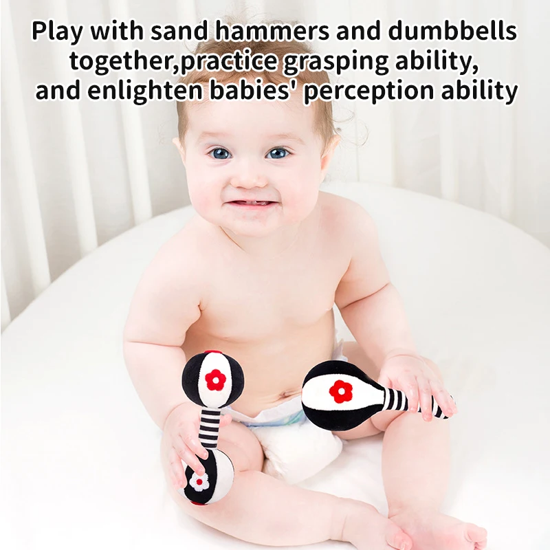 2PCS Baby Soft Rattles Toys Newborn Visual Sensory Education Toys Hand Grab Dumbbell Toys Soothe Baby Emotions Puzzle Toys Gifts