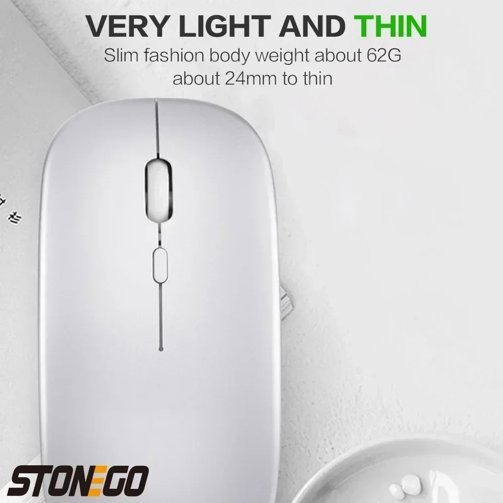 STONEGO-Souris d'ordinateur sans fil portable, aste, optique, silencieuse, ultra fine, 2.4G, avec récepteur USB