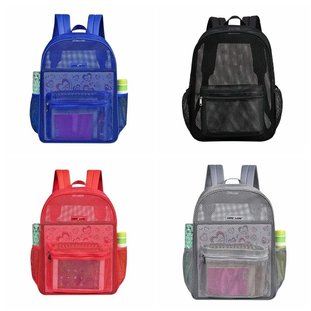 Fashion 20-35L Mesh Rucksack Polyester Heavy Duty Transparent Backpack Light Weight Thickened Breathable Student Bag Men