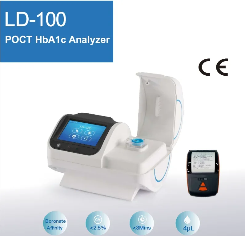 Analizador de hemoglobina glicada con certificación CE, máquina de prueba clínica humana POCT de una sola porción, analizador HbA1c