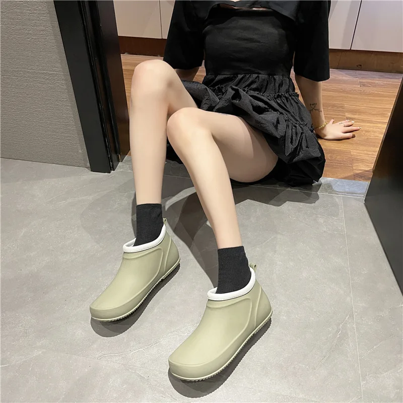 Ankle Rain Boots Women Solid Color Low-top Rain Boots Non-slip Kitchen Water Shoes Boots for Women Waterproof Work
