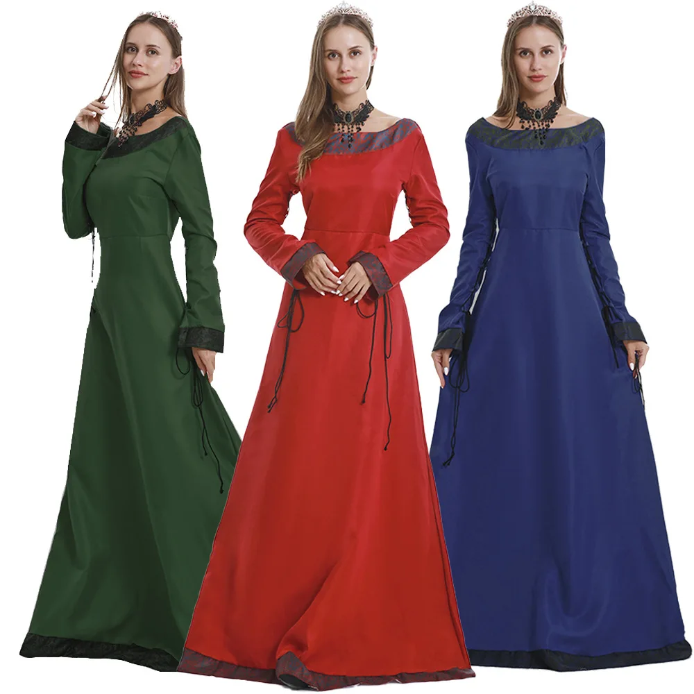 Halloween Medieval Dress Women Long Sleeve Maxi Robe Vintage Fairy Elven Dress Renaissance Celtic Viking Gothic Cosplay Clothing