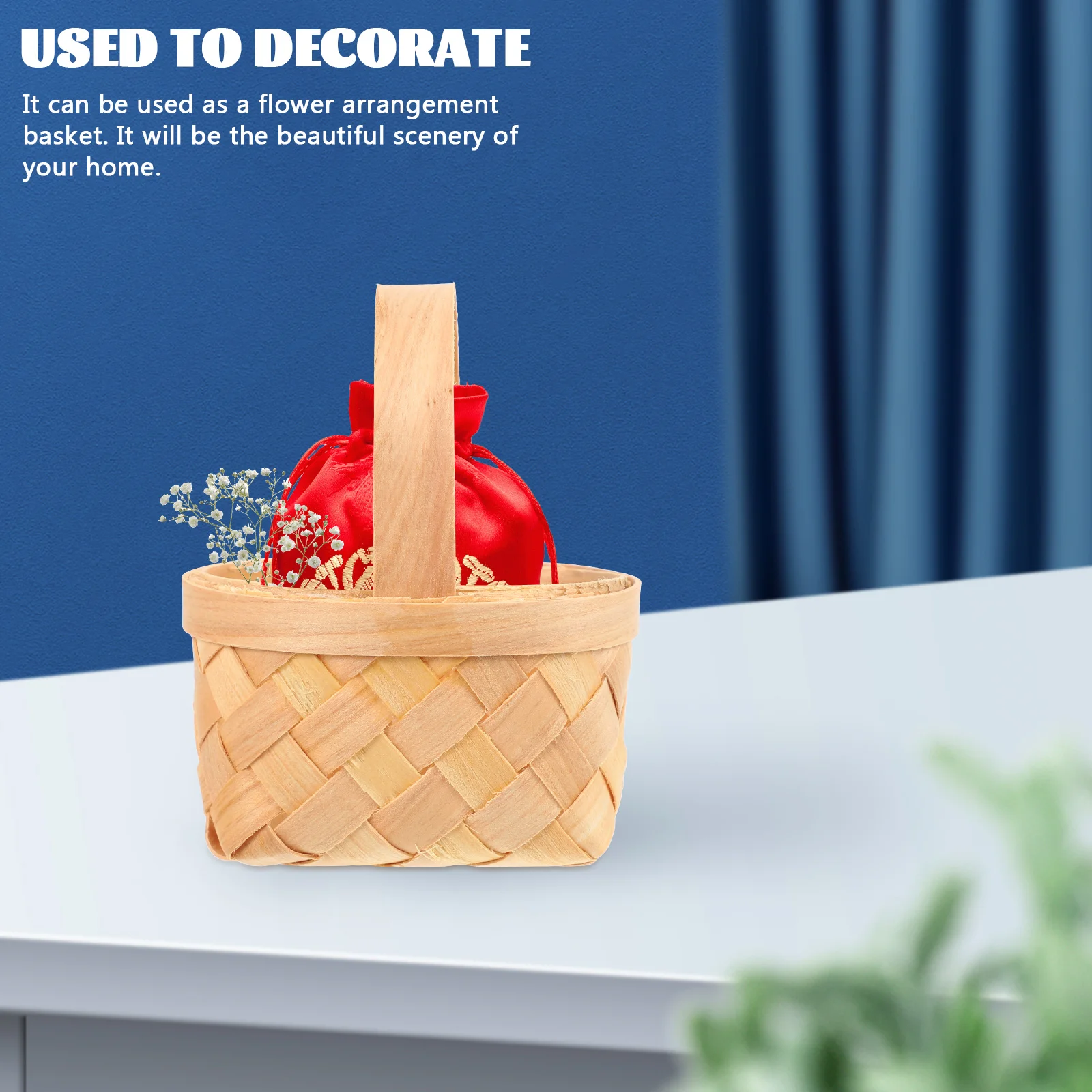 4개 수공예 바구니 9x6 5x5cm 나무 조각 보관 바구니 수제 꽃꽂이 선물 홈데코 웨딩 연회 파티