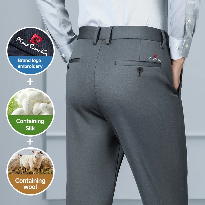 

Высокое качество, роскошные прямые деловые брюки, мужские осенне-зимние шерстяные шелковые ткани, дизайнерские элегантные деловые брюки, мужские брюки
