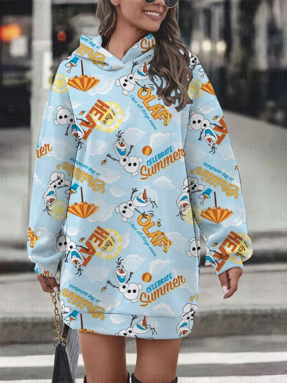 

2024 new Disney series print hooded pullover casual cartoon ladies party dress fashion street autumn and winter sweatshirt