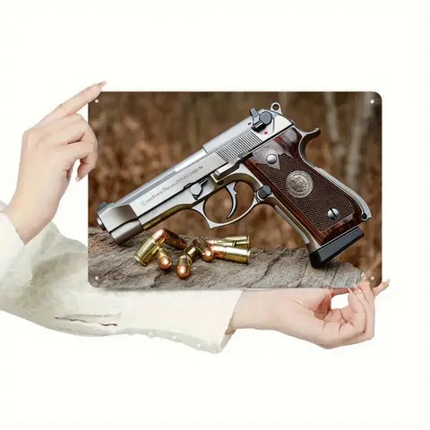 Vintage Glock 17 metallväggdekoration med trägrepp - perfekt för heminredning, bar, spelrum och militärentusiaster 8 best sales Glock-pistol Nerf - №8