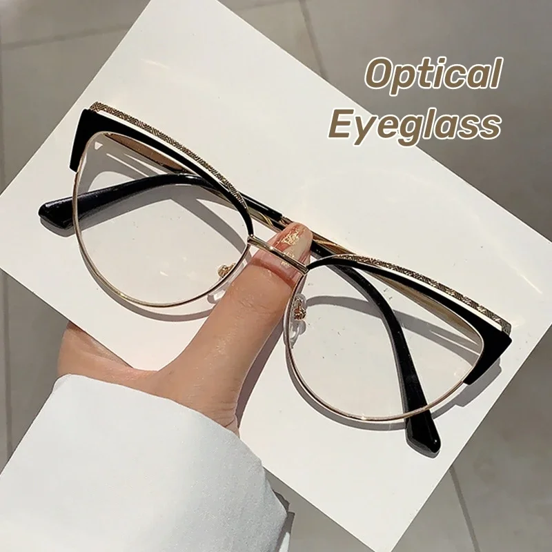 

Frame Women's Metal Hollowed Out Optical Spectacle Eyeglass Fashionable New Cat-eye Plain Glasses Anti-blue Light Glasses