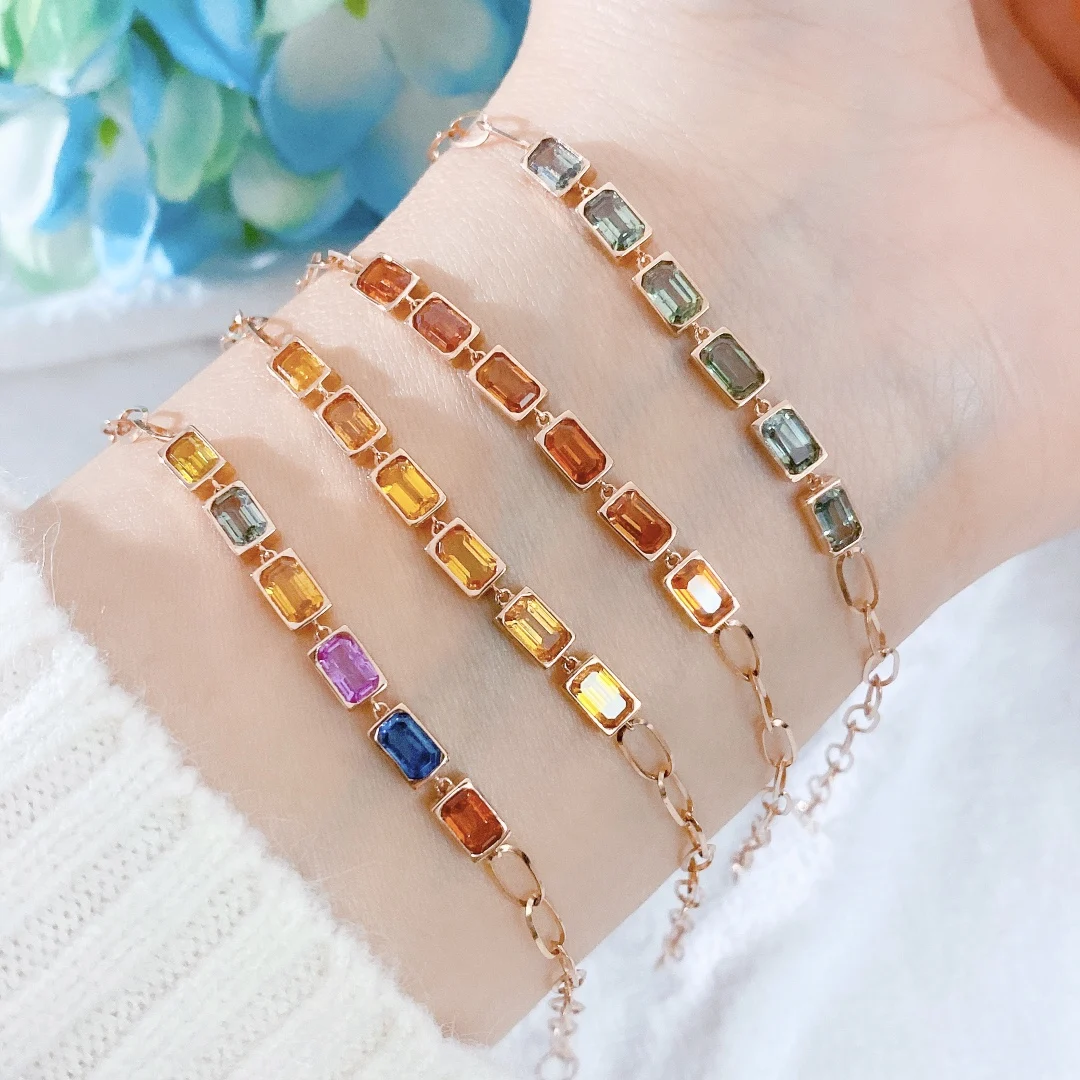 

Pirmiana Ins 18K Gold Setting Natural Colourful Sapphire Gemstone Bracelets Fashion Jewelry