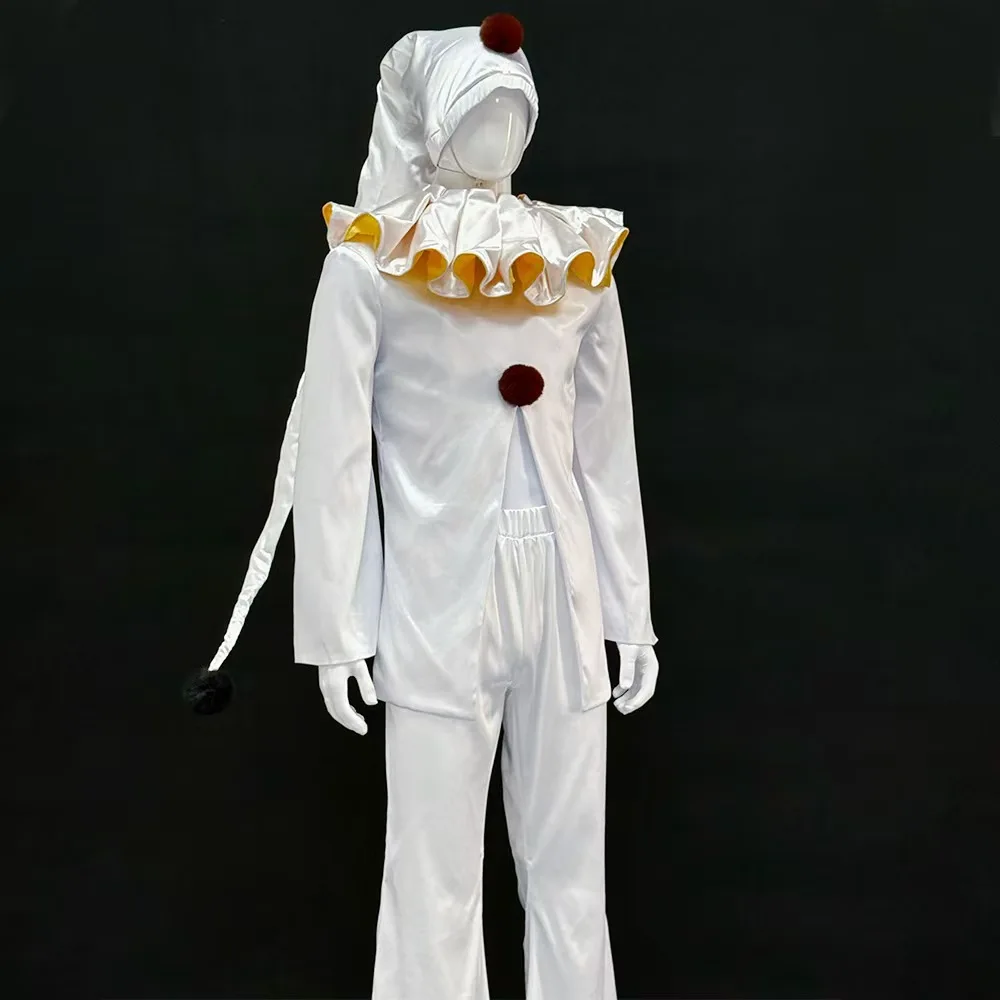 2026 new Pierrot Cosplay Series Costume White Clown Suit Halloween Horror Outfit Character Prop Halloween Carnival Party Outfit view 5