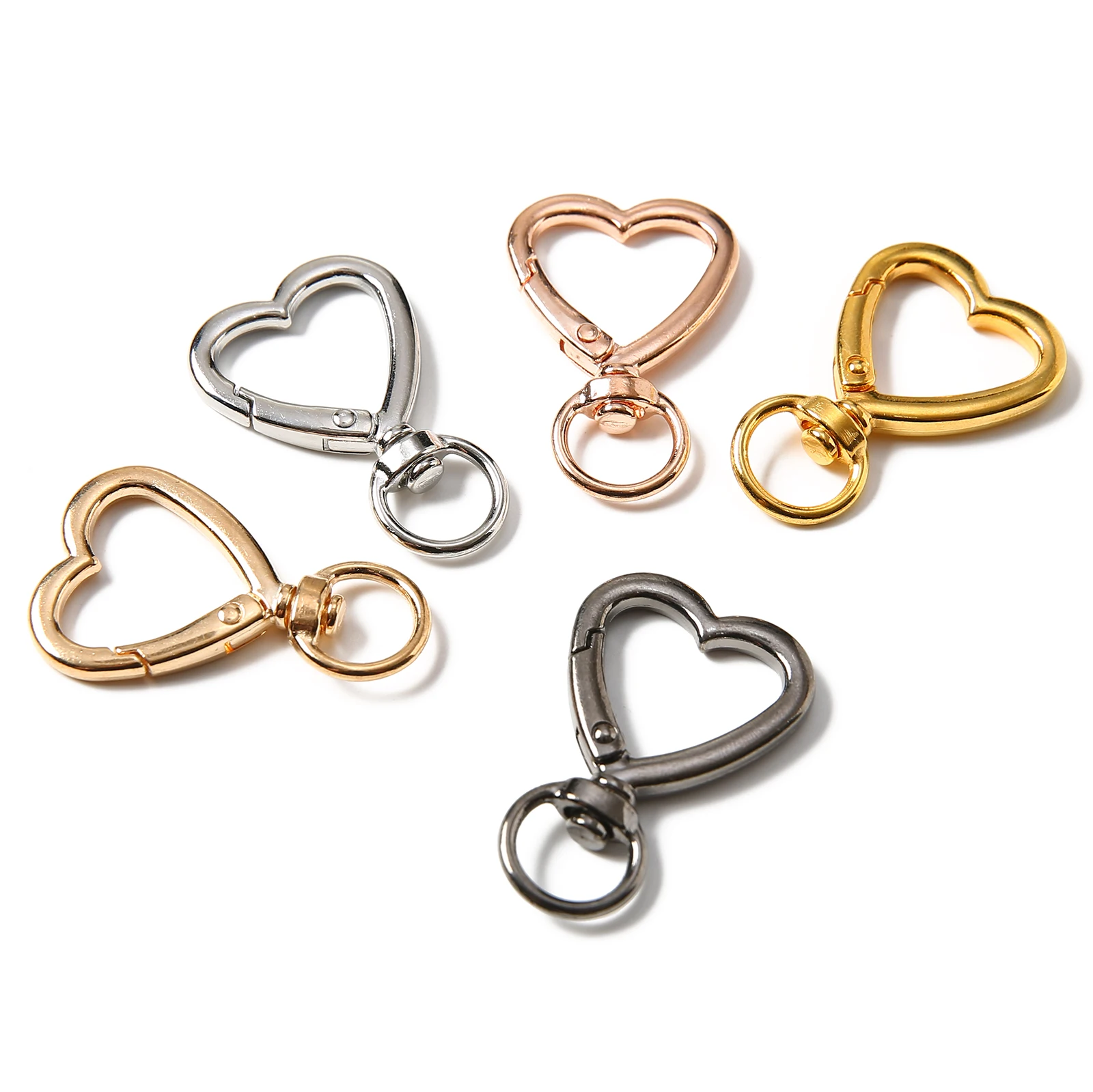 Assorted Color Hollow Heart Spring Loaded Swivel Snap Hooks Love Heart Key Ring Clasps Bulk Metal Hardware for DIY Handcrafts