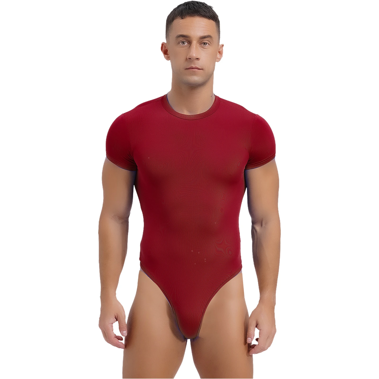 Mens Gymnastics Athletic Sport Bodysuit Swimsuit Short Sleeve Buttoned Crotch Jumpsuit Swimwear Romper Bodybuilding Yoga Fitness