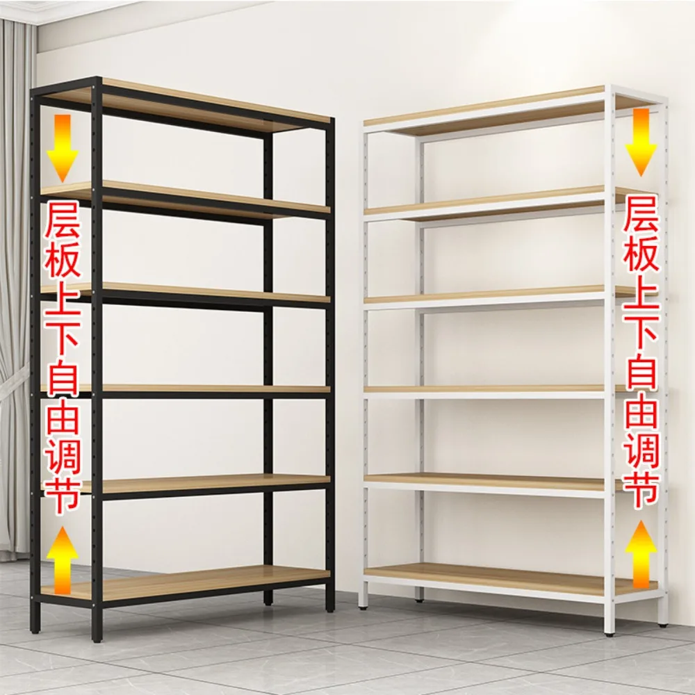 Steel and Wood Bookshelf Shelf, Kitchen Storage Shelf, Floor-to-ceiling Multi-layer Adjustment Wrought Iron Display Shelf, Shelf
