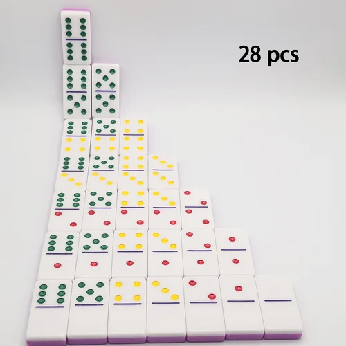 Imagen 2 del producto Juego de dominó multicolor de doble capa de 28 piezas, juego interactivo que promueve el desarrollo de habilidades y la estrategia, entretenimiento, accesorios favoritos para juegos y fiestas, Dot1-2 (rojo), Dot3-4 (amarillo), Dot5-6 (verde) Combinación de tres colores