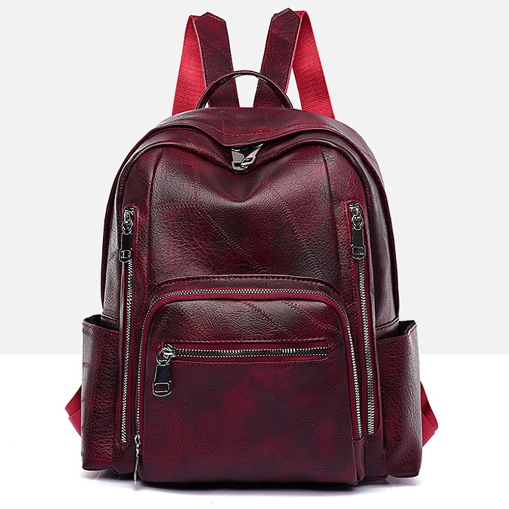 Wrinkles Pack Bags Woman PU Leather Backpack New Brand Girls School Bags Office Lady Girls Shoulder Bag Artificial Leather