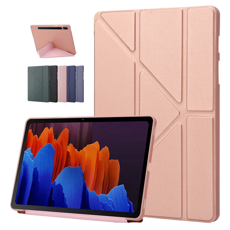 

Чехол для Samsung Galaxy Tab S8, S7 Plus, S7, FE 11, 12,4 дюйма, 2021 дюйма, многослойная подставка, силиконовый чехол-книжка для Tab S7, FE, чехол