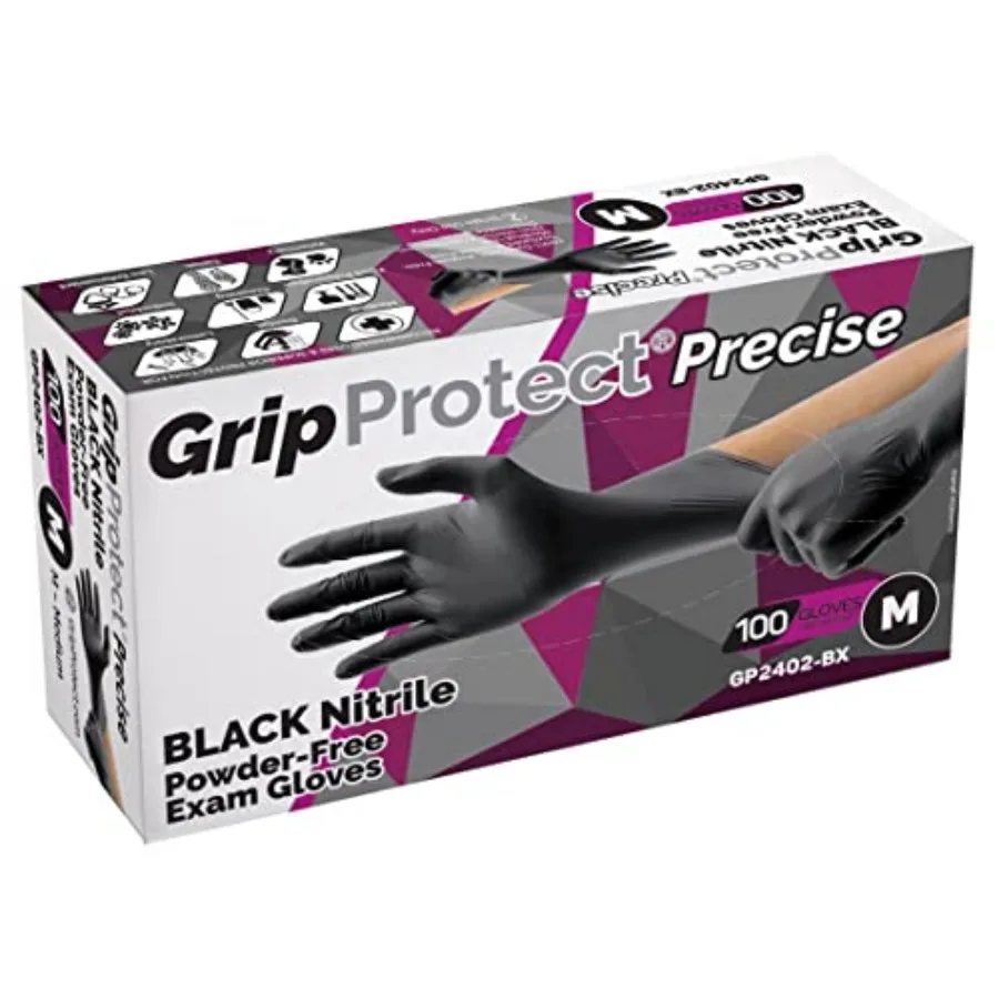 Precise Black Nitrile Exam Gloves 4 Mil Medium