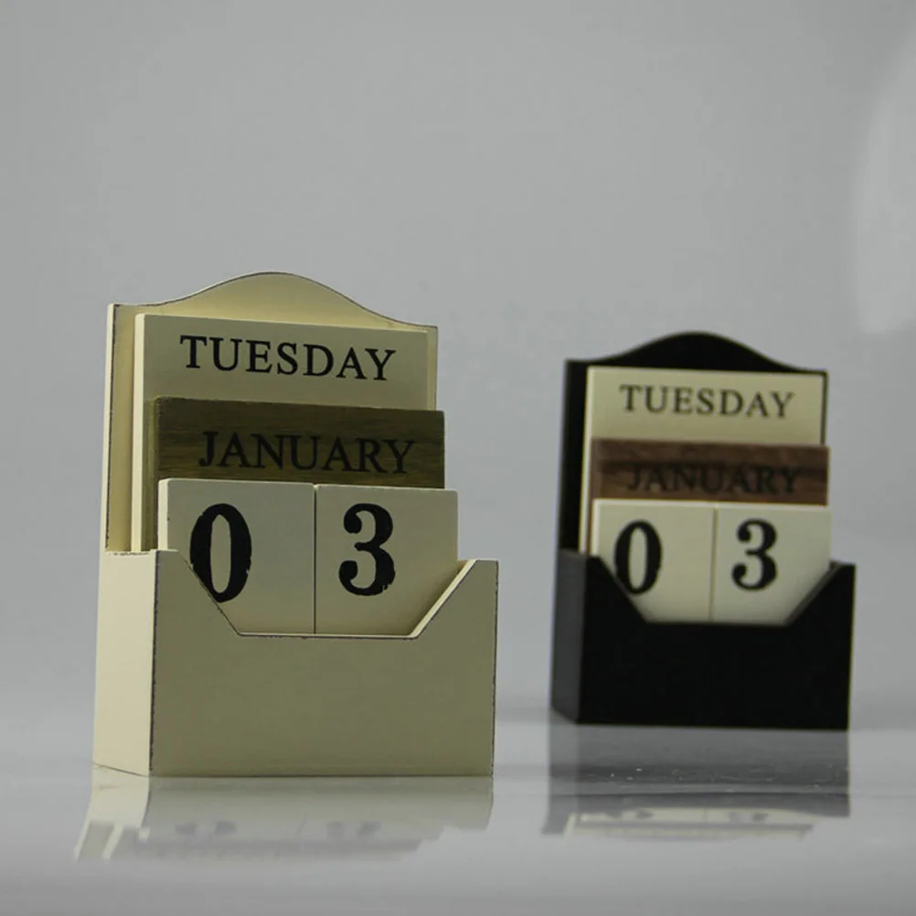 

Wooden Desk Calendar Vintage Rustic Perpetual Block Calendar Reusable Table Planner For Home Office Coffee Shop Decor