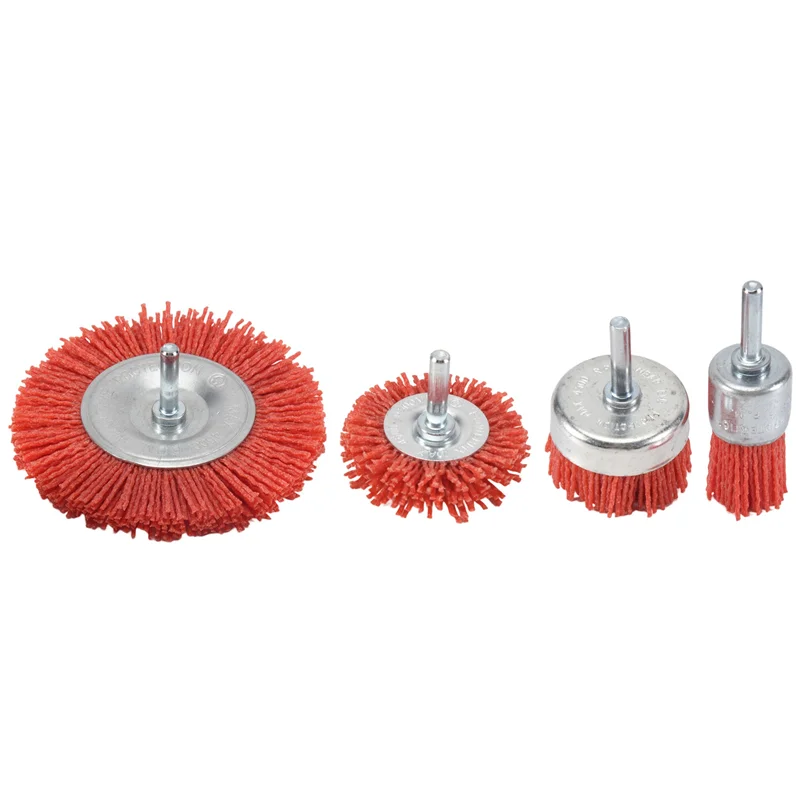 AD23-4Pcs Nylon Filament Abrasive Wire Cup Brush Nylon End Brush Kit For Drill Rotary Tool With 1/4 Inch Shank