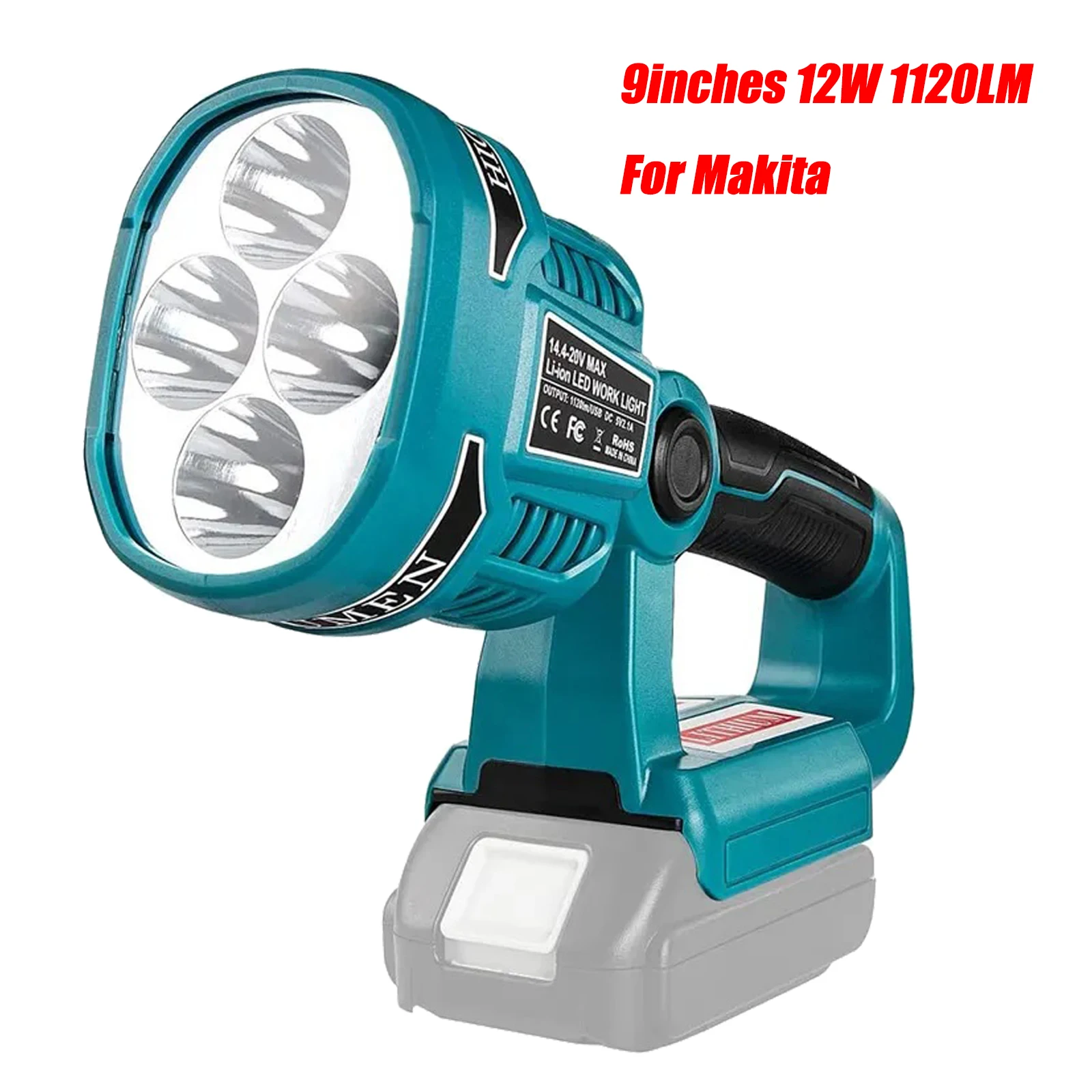 

9inch 12W 1120LM Work Light for Makita 14.4V-20V Li-ion Battery Rechargeable Outdoor Lamp Portable LED Light Flashlight