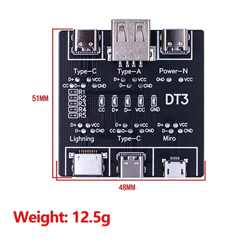 DT3 USB Data Line Testing Board, Lightning / Type‑C / Micro‑USB / USB‑A Multi‑Interface Cable Test Breakout Board