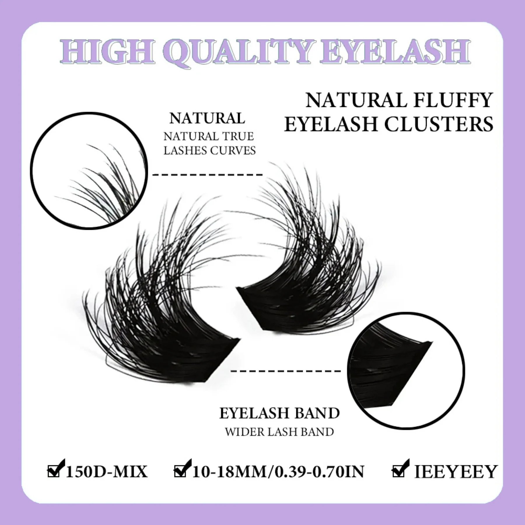 IEEYEEY 5D DIY Wimpernbüschel Dick Natürlich 50D 80D 100D 150D 10-18mm (Mix) Wiederverwendbare Wimpern Geeignet für Wimpernverlängerungen – Detail 2