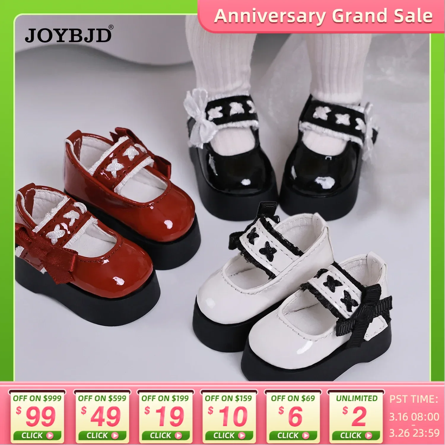 Bjd Dolls Shoes 1/6 BJD Glossy Platform  Lace Mary Jane Shoes Flat Heel Feet for YOSD Body Art Doll Accessories JOYBJD