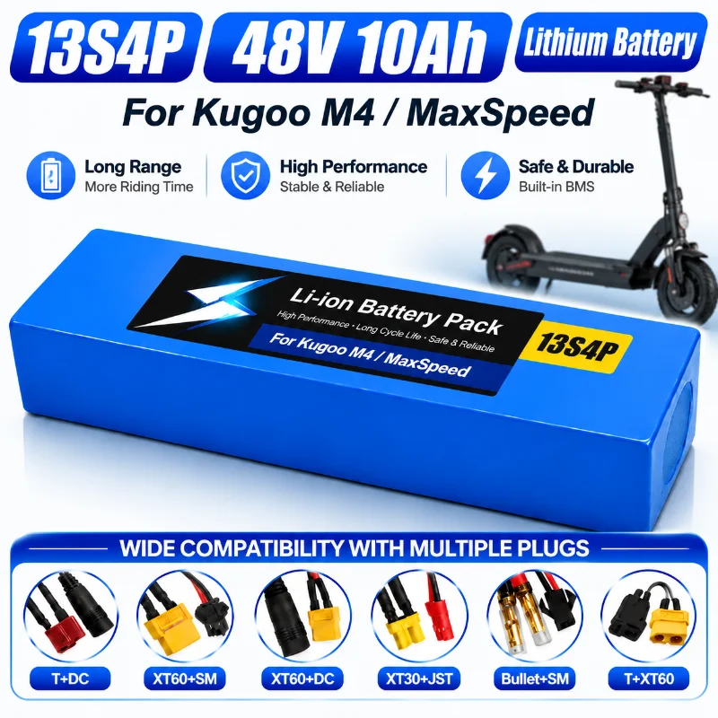 48V 10Ah 13S4P 2000W Li-Ionen-Akkupack für Kugoo M4 M4Pro M5 M5Pro Elektroroller - Hochleistungs-Upgrade, große Reichweite, langlebig, wiederaufladbar, 18650 Lithium-Akku, EU-Lager, schneller Versand