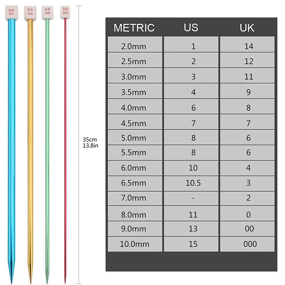 2Pcs/Set 2-8mm Stainless Steel Straight Single Pointed Knitting Needles Colored Metal Knitting Needles For Handmade DIY Knitting