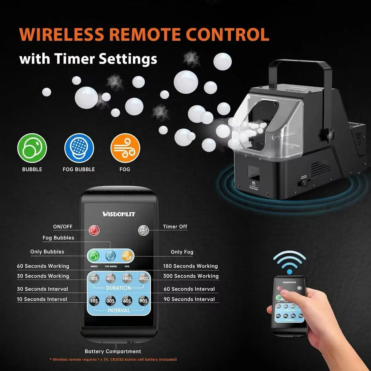 Automatische mistbel 3 krachtige modi in één machine voor bruiloft, feest, podium act verjaardagscadeau Kerstmis Halloween kinderspeelgoed