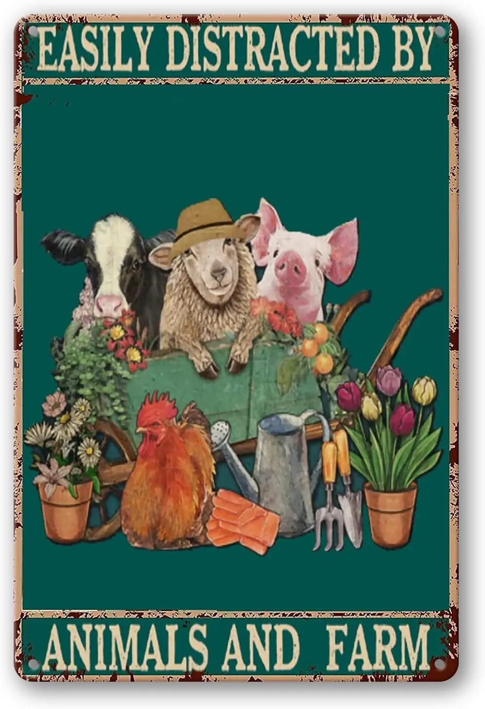 Easily Distracted Animal and Farm, Vintage Metal Sign Wall Home Shop Bar Cafe Farm Store 8 x 12inch(Tin-36)