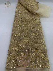 High -End Luxury French Beaded Lace Fabric 2024 High Quality African Sequins Groom Net Lace Fabrics For Nigerian Wedding Dresses