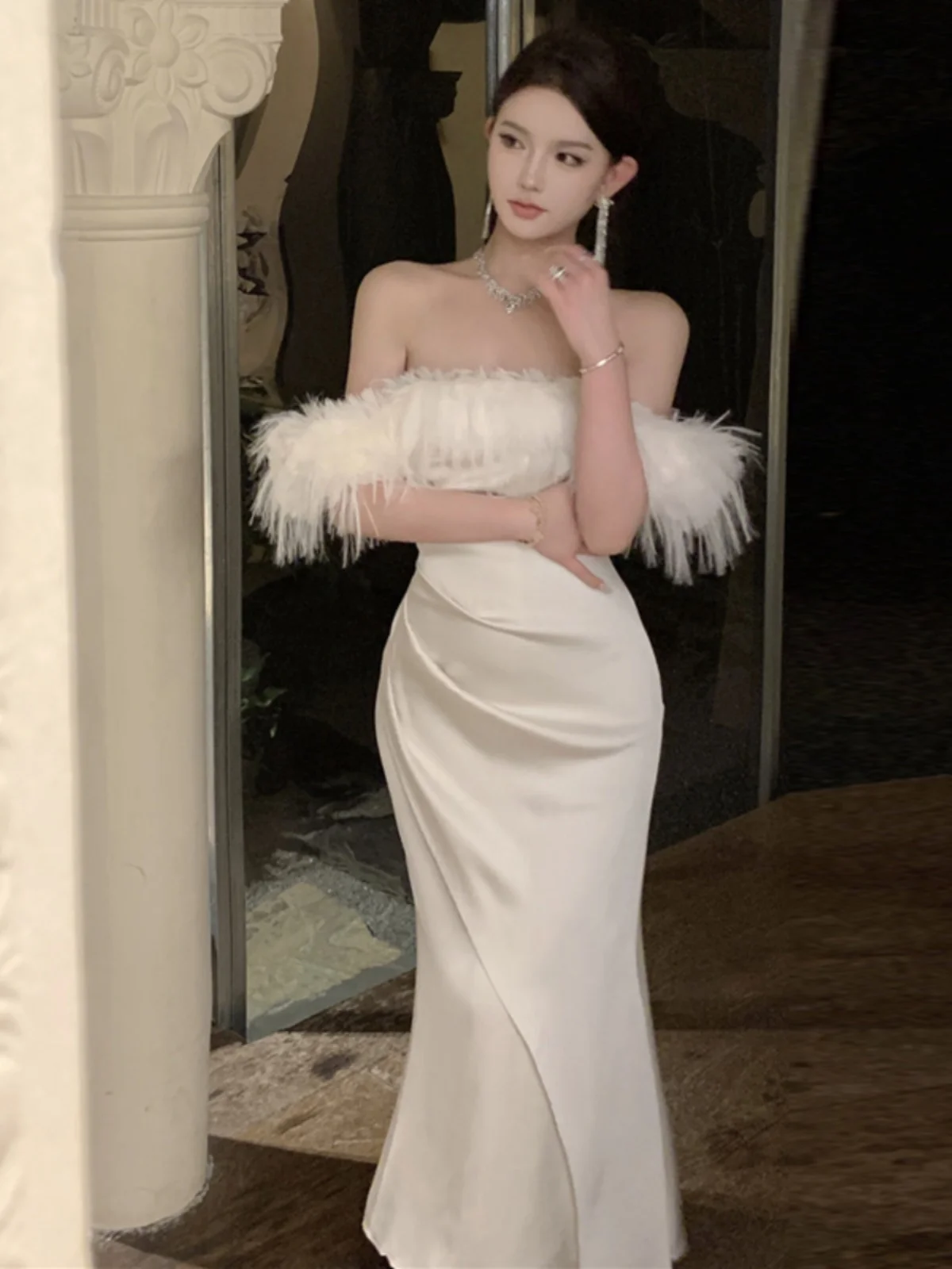 

Ele One-oulder Velvet Evening Gown Tailored Bodycon Fi-Tail Design for Year-End Ball Par Faionable And Slimming